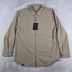 BYLT Ribbed Long Sleeve Button Down Shirt Men's XL Beige Stretch Comfort NWT